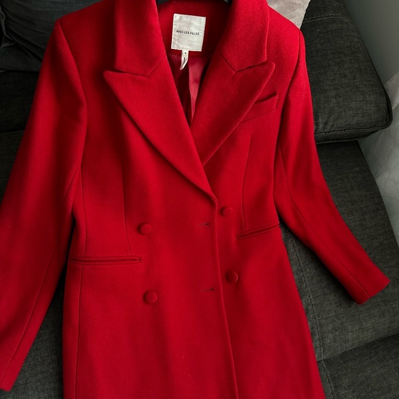 Crisp Morning Red Double-Breasted Wool-Blend Coat - Picture 4 of 6